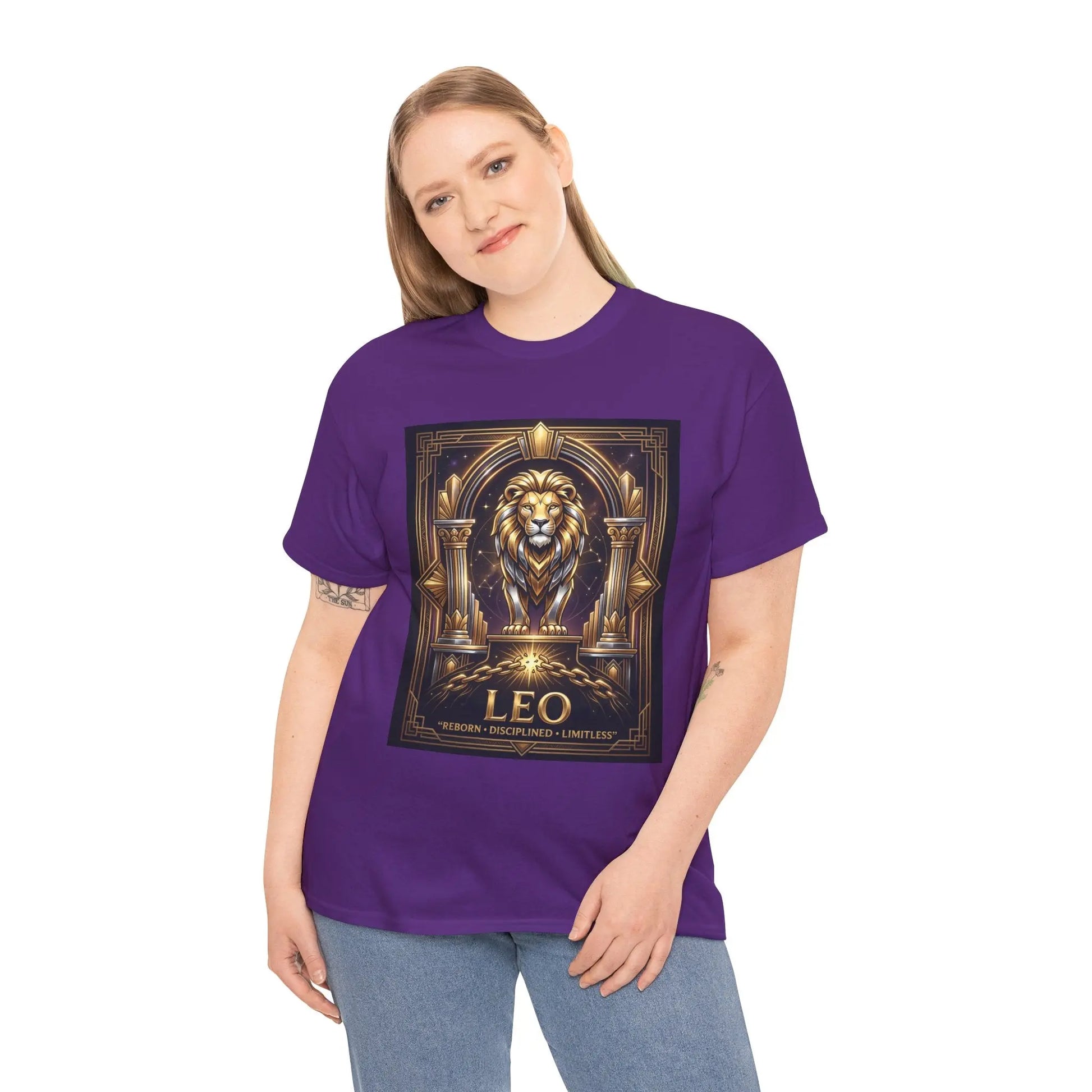 Leo Zodiac Lion T‑Shirt — Gold Heraldic Astrology Tee Printify
