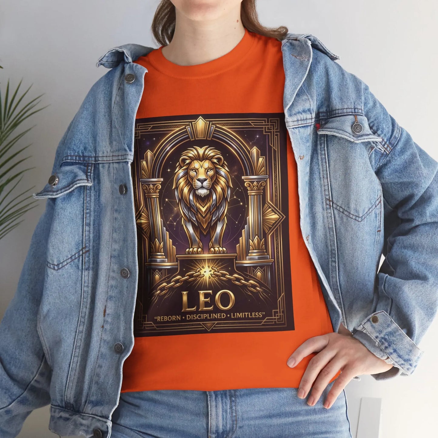 Leo Zodiac Lion T‑Shirt — Gold Heraldic Astrology Tee Printify
