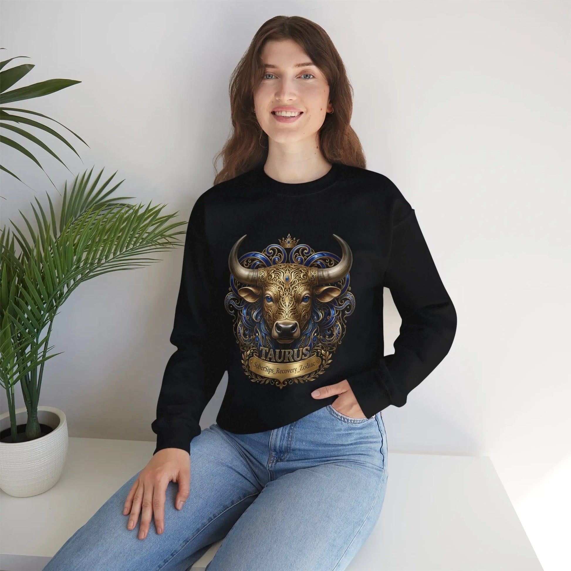 Taurus Zodiac Sweatshirt — Ornate Bull Astrology Crewneck Printify