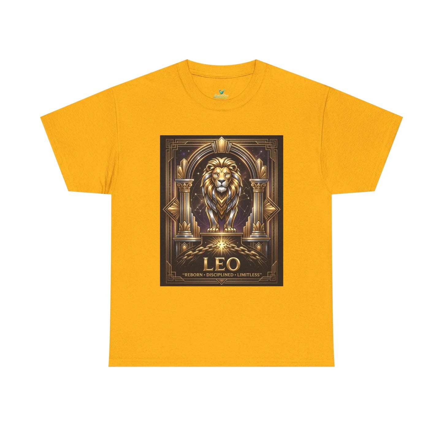 Leo Zodiac Lion T‑Shirt — Gold Heraldic Astrology Tee Printify