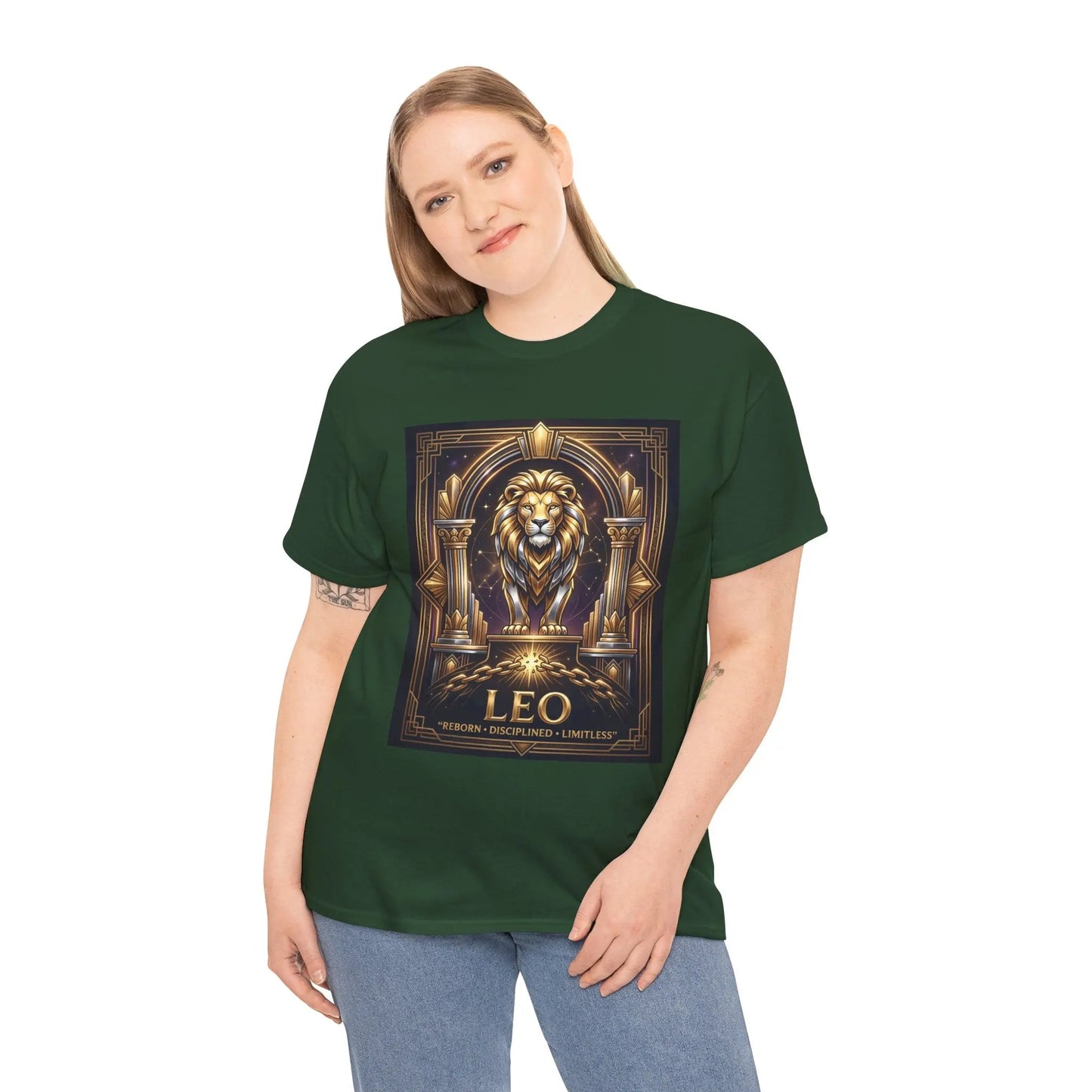 Leo Zodiac Lion T‑Shirt — Gold Heraldic Astrology Tee Printify