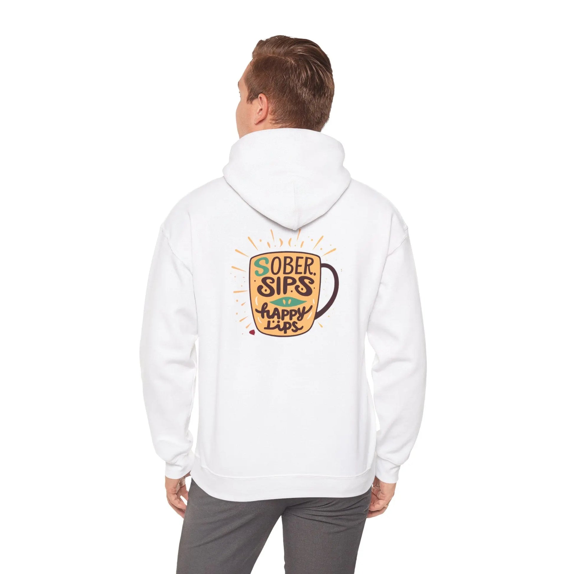 Horse Rider Graphic Hoodie — "SoberSips, Happy Lips" Coffee Backprint Printify