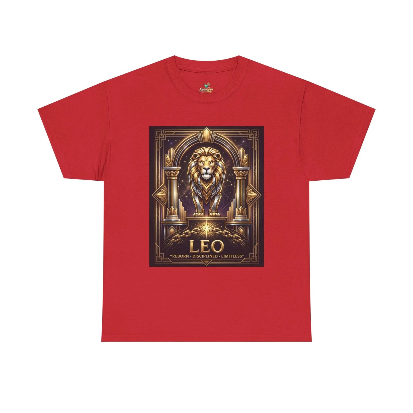 Leo Zodiac Lion T‑Shirt — Gold Heraldic Astrology Tee Printify