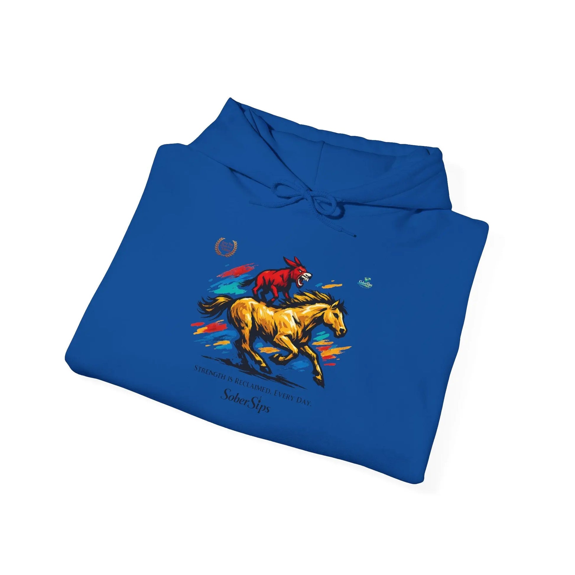 Horse Rider Graphic Hoodie — "SoberSips, Happy Lips" Coffee Backprint Printify