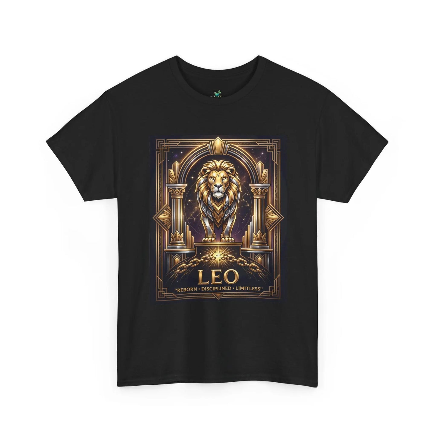Leo Zodiac Lion T‑Shirt — Gold Heraldic Astrology Tee Printify