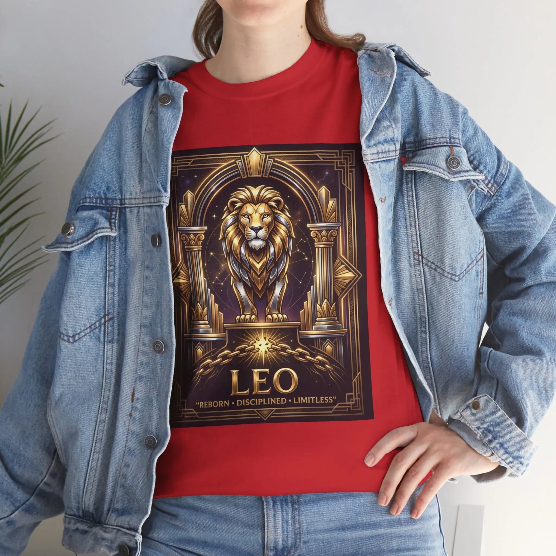 Leo Zodiac Lion T‑Shirt — Gold Heraldic Astrology Tee Printify