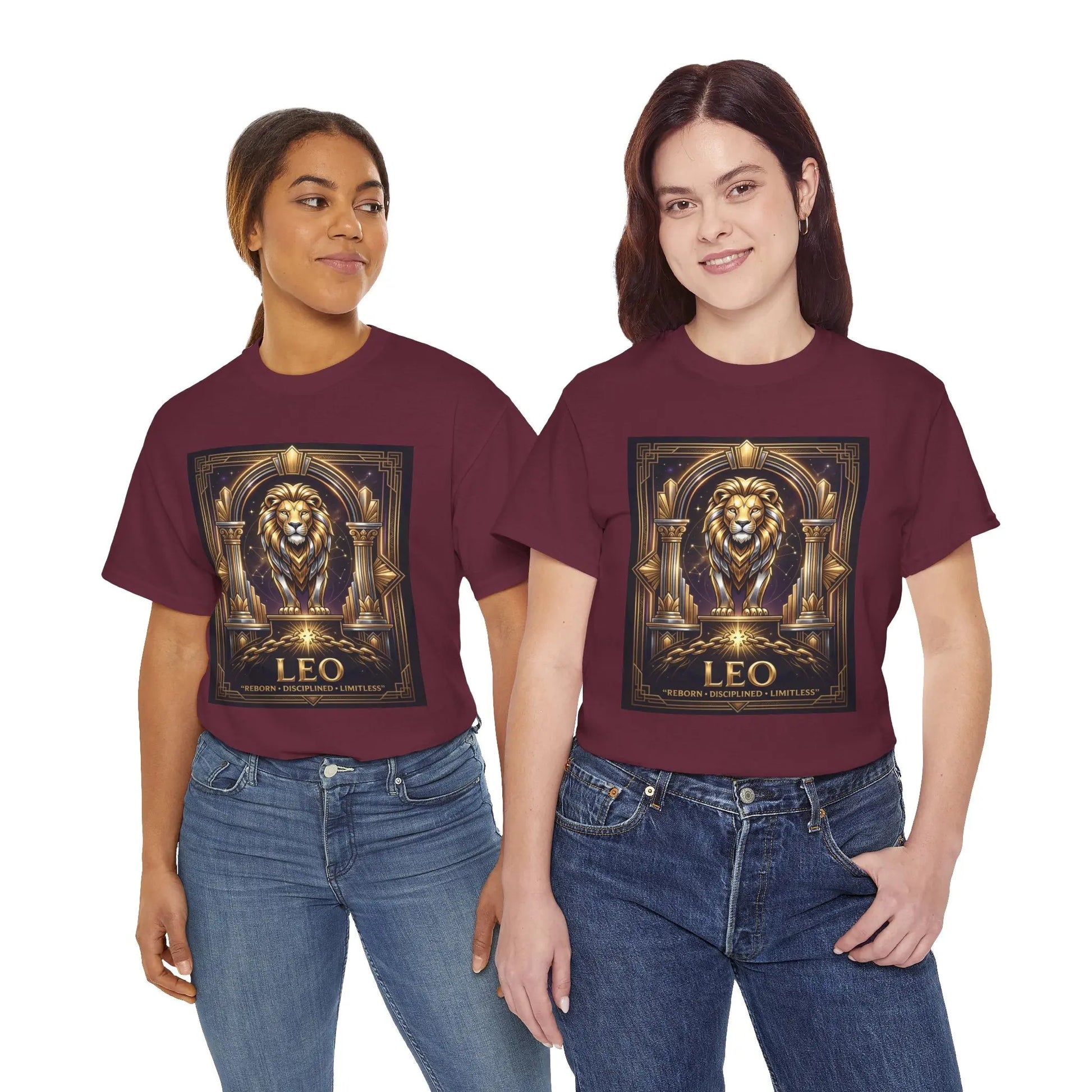 Leo Zodiac Lion T‑Shirt — Gold Heraldic Astrology Tee Printify