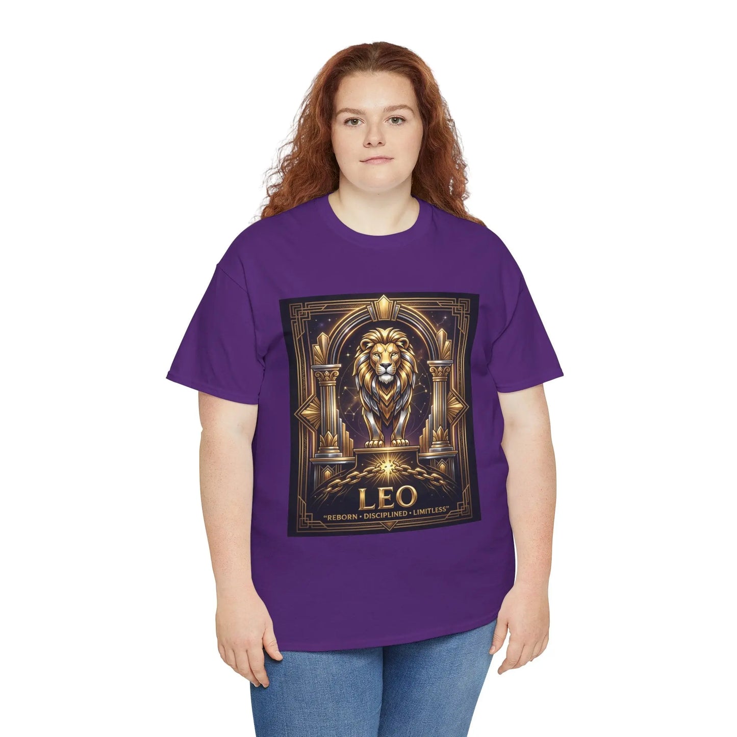 Leo Zodiac Lion T‑Shirt — Gold Heraldic Astrology Tee Printify
