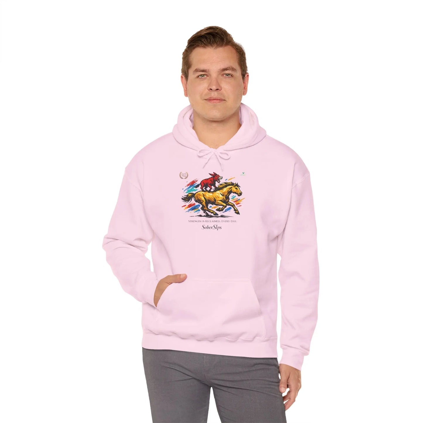 Horse Rider Graphic Hoodie — "SoberSips, Happy Lips" Coffee Backprint Printify