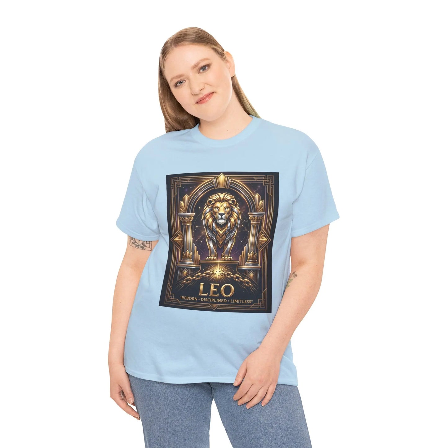 Leo Zodiac Lion T‑Shirt — Gold Heraldic Astrology Tee Printify