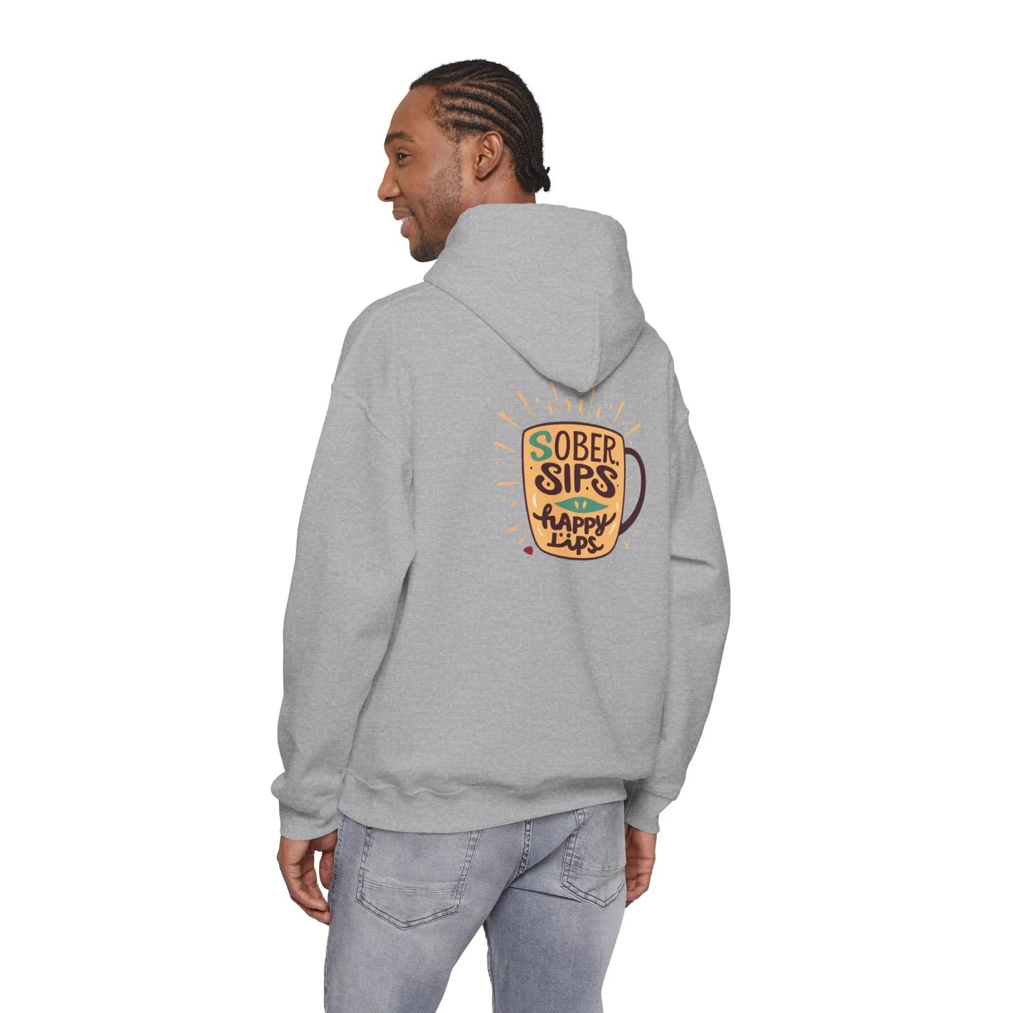 Horse Rider Graphic Hoodie — "SoberSips, Happy Lips" Coffee Backprint Printify