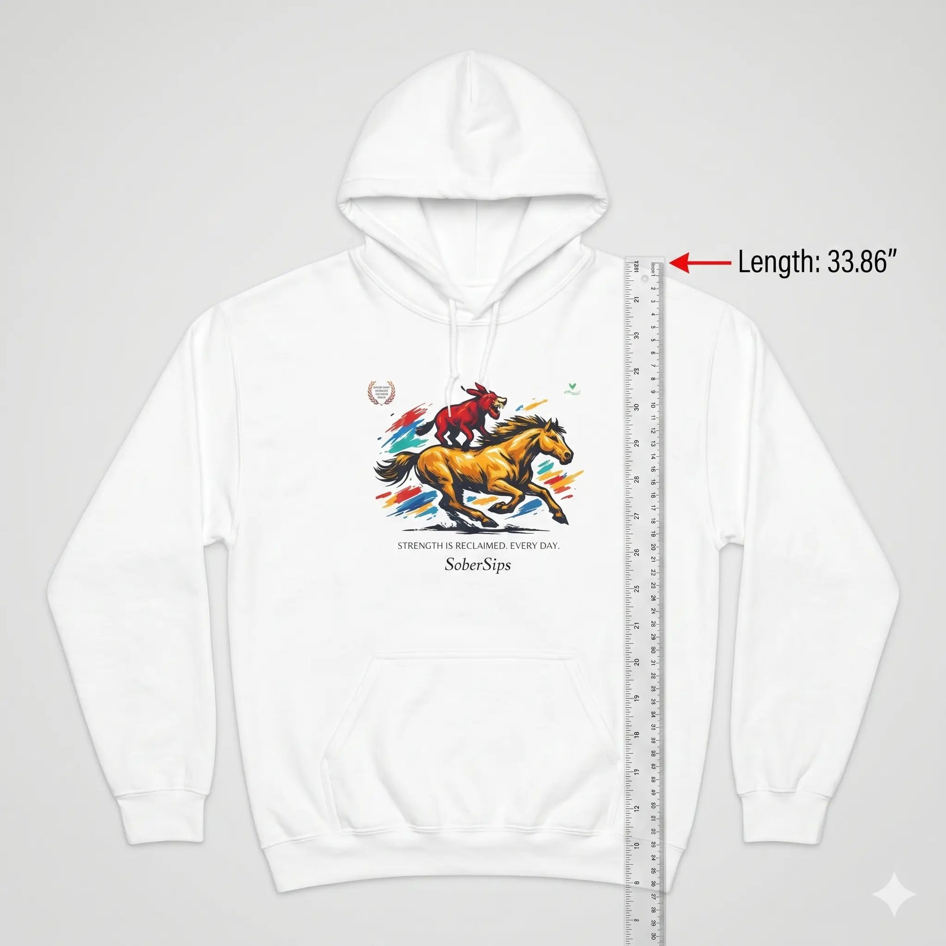 Horse Rider Graphic Hoodie — "SoberSips, Happy Lips" Coffee Backprint Printify